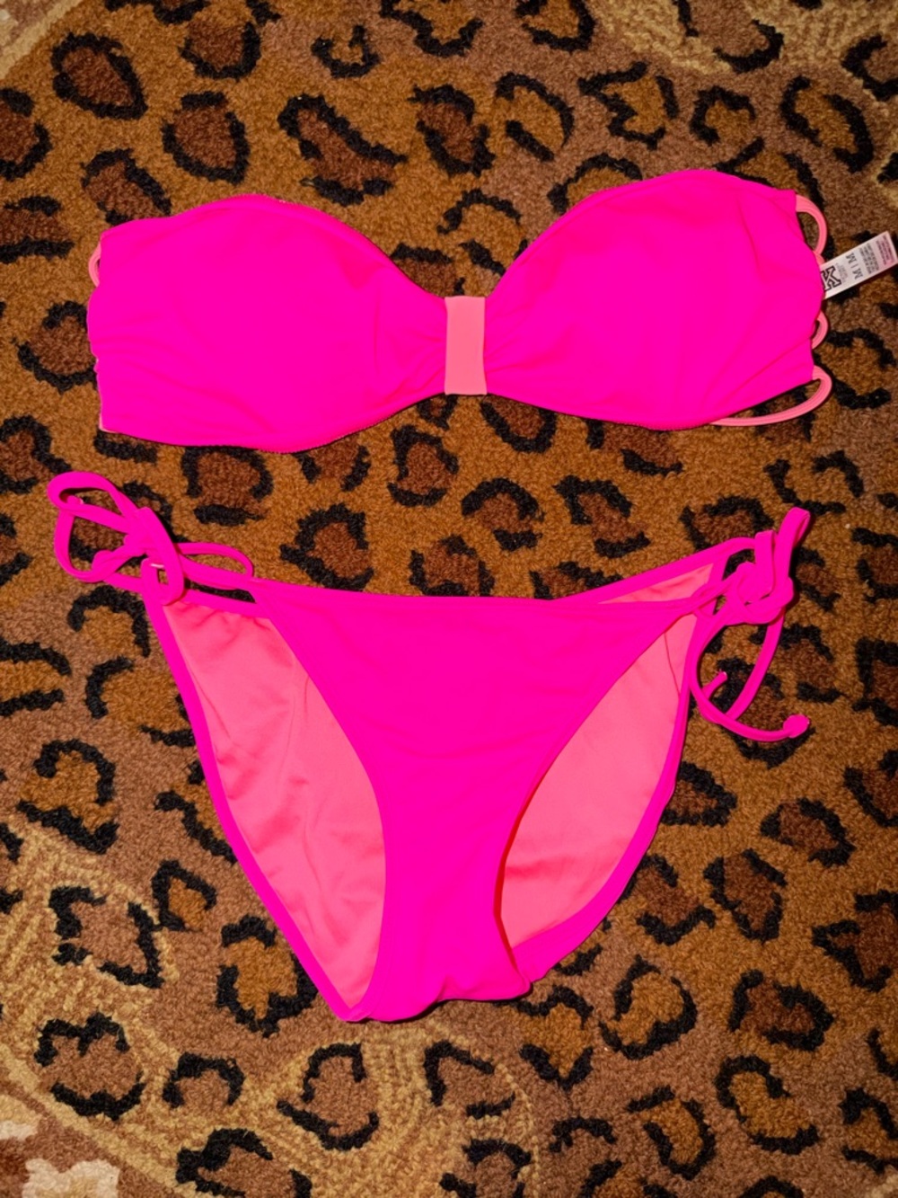 PINK Victoria's Secret Neon Pink Bandeau Bikini Set